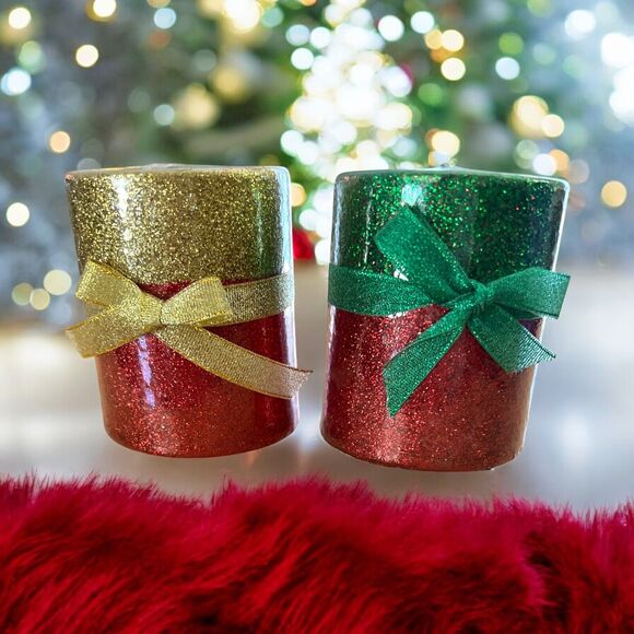 Red Gold And Green Christmas 3.5" Candles Set Of 2 Never Opened - Picture 2 of 4